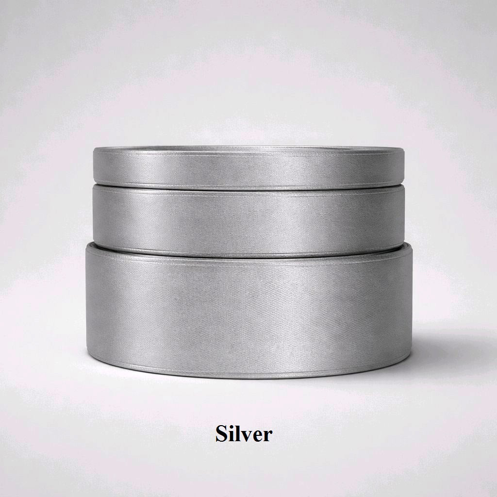 12mm classic silver satin ribbon; 32m metallic-look polyester for anniversary gifts and elegant holiday decor