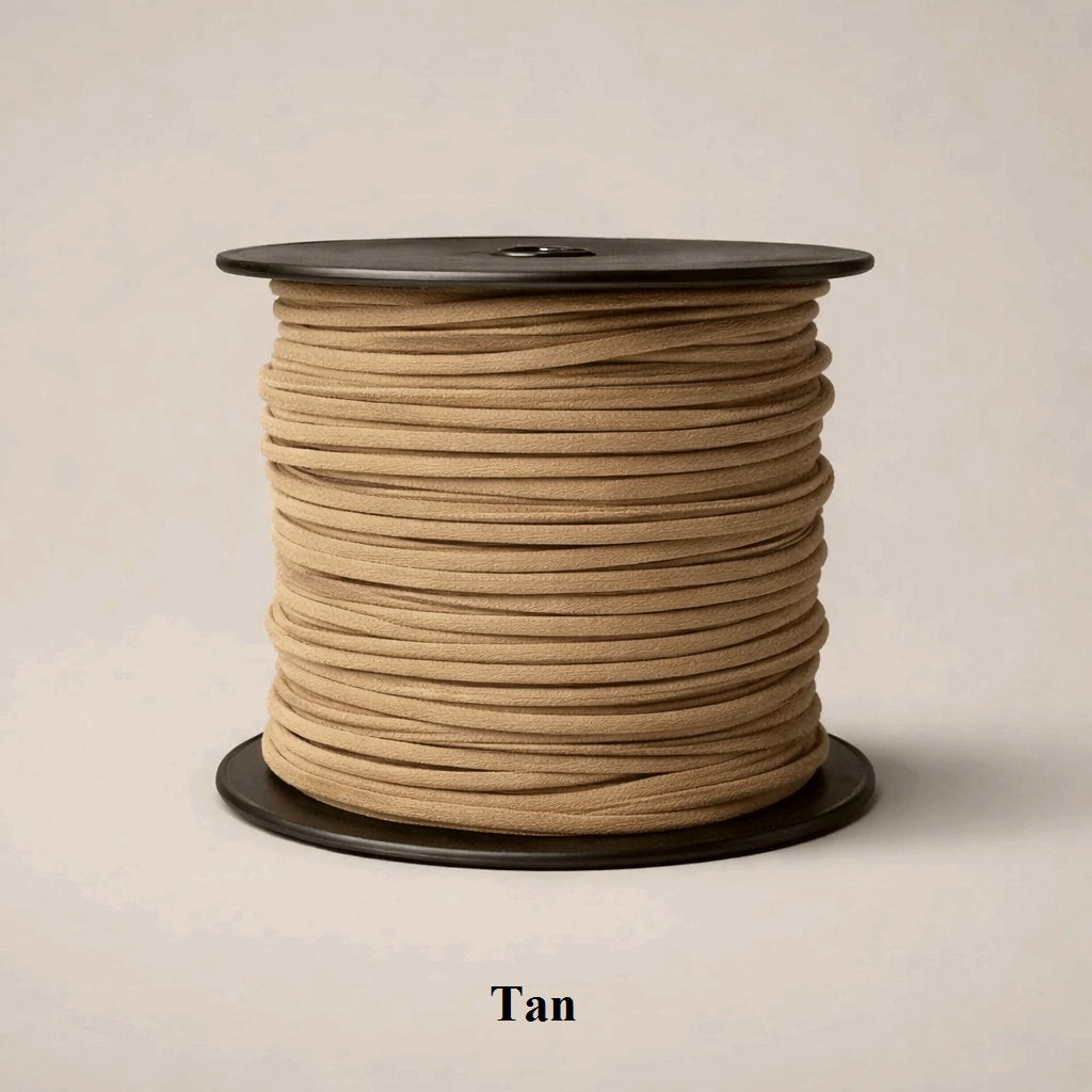 3mm tan faux suede cord; classic camel vegan leather lacing for western-style fringe and boho-chic accessories