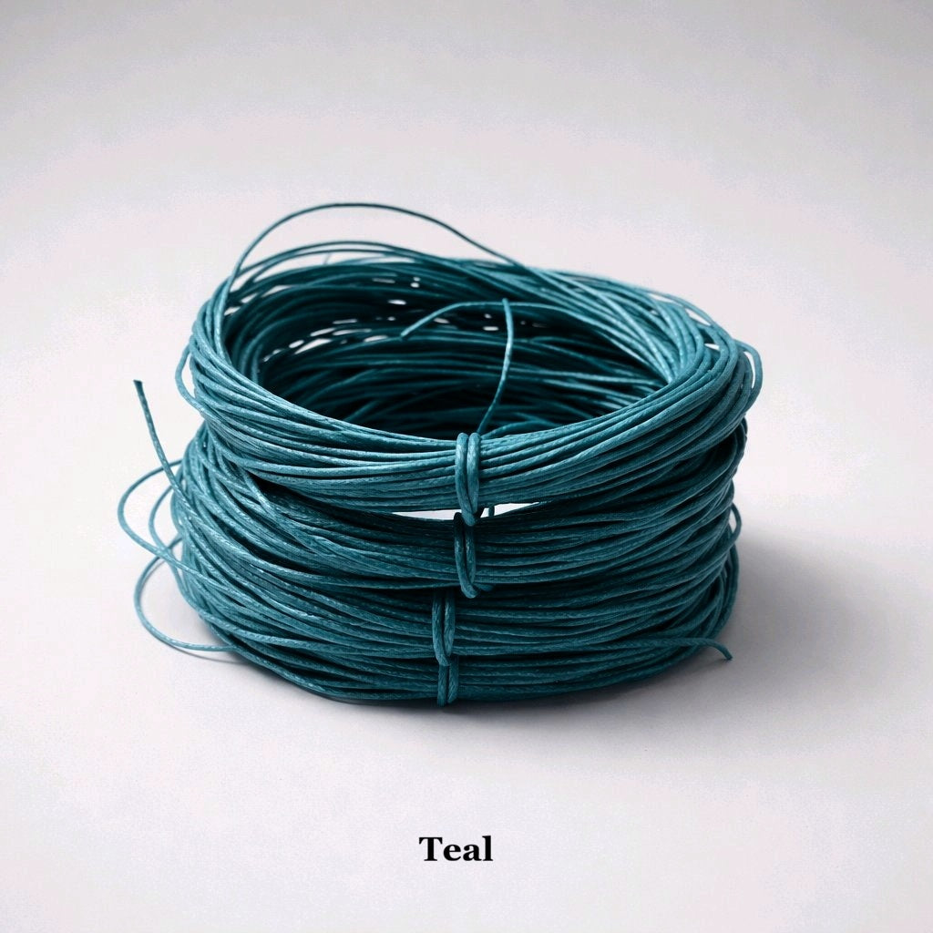 1mm teal waxed cotton cord; dark aqua-toned waterproof string for bohemian jewellery and ocean-inspired crafts
