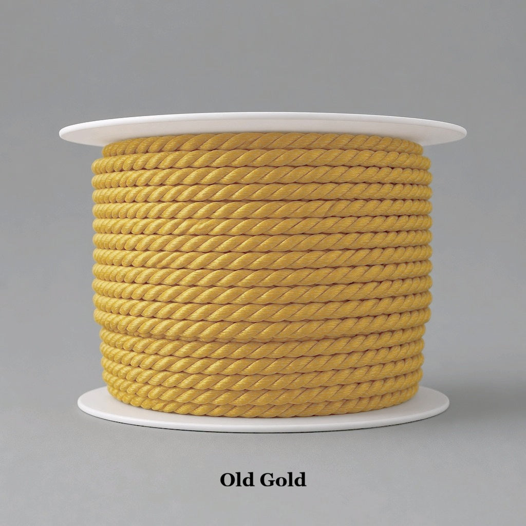 Old gold 3.5mm twisted cord, antique finish for luxury jewellery making, evening bag accents, and vintage home decor trim