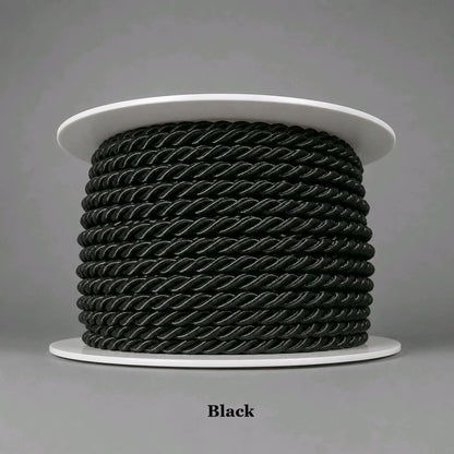 High-durability 3.5mm black twisted cord for structural bag piping and luxury soutache embroidery