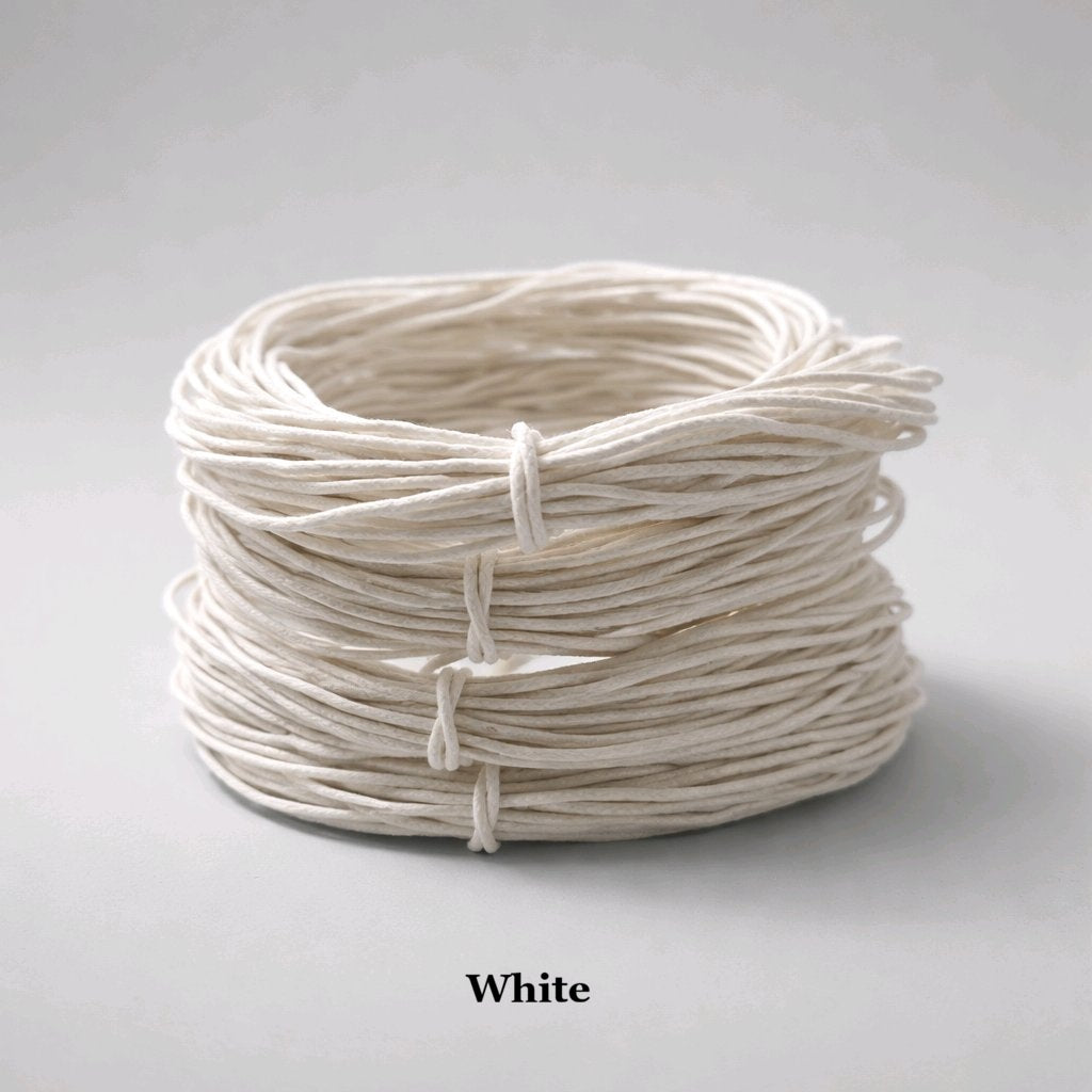 1mm white waxed cotton cord; crisp white polished beading thread for wedding favours, bridal jewellery, and clean macramé.